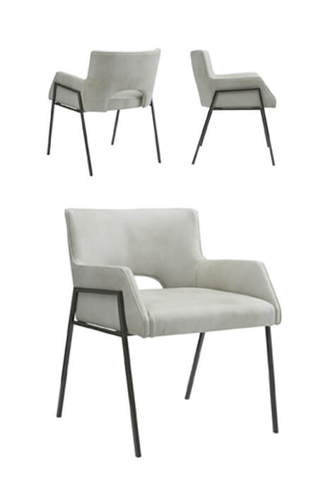 Leathercraft's Bailey Modern Metal Low Back Dining Arm Chair in Leather - Side and Back Views