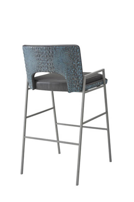 Leathercraft's Bailey Modern Metal Stationary Bar Stool with Back and Partial Arms in Leather - Back View