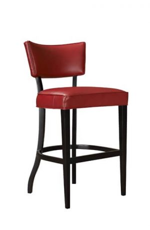 Leathercraft's Bistro Traditional Black Wood Bar Stool with Red Leather Seat and Back Cushion