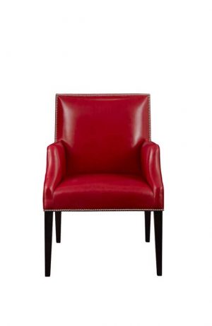 Leathercraft's Sandra Traditional Wood Dining Arm Chair in Red Leather and Nailhead Trim
