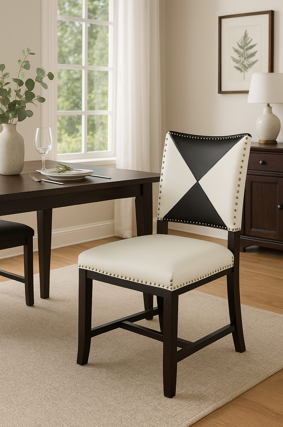 Leathercraft's Willem Classic White and Black Upholstered Dining Chair in Dining Room