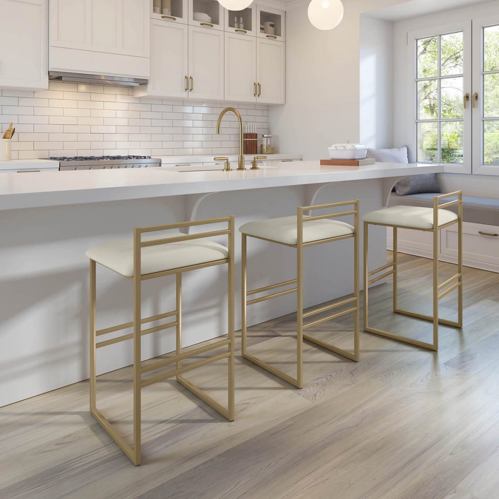 Gold Bar Stools in a Modern Kitchen