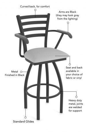 Featuring a curved back for comfort, arms in black, metal frame in black, heavy-duty metal joint that are welded for support, standard glides, and you have the choice of selecting from a fabric or vinyl for the seat.
