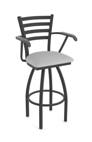 Holland's Jackie Swivel Black Bar Stool with Arms and Canter Folkstone Grey Seat Cushion