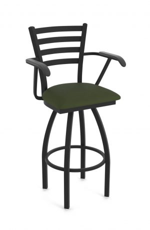 Holland's Jackie Swivel Black Bar Stool with Arms and Canter Pine Seat Cushion