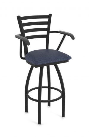 Holland's Jackie Swivel Black Bar Stool with Arms and Graph Anchor Seat Cushion