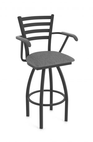 Holland's Jackie Swivel Black Bar Stool with Arms and Graph Coal Seat Cushion