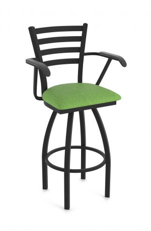 Holland's Jackie Swivel Black Bar Stool with Arms and Graph Parrot Seat Cushion