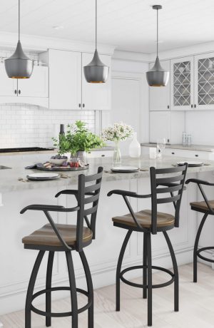 Holland's Jackie Swivel Bar Stools with Arms in White Modern Kitchen