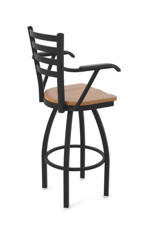 Holland's Jackie Swivel Metal Bar Stool with Arms and Medium Maple Wood Seat - Back View