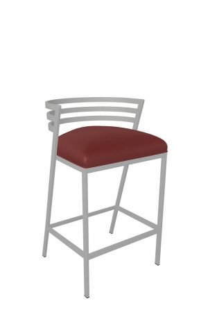 Wesley Allen's Arlo Silver Metal Bar Stool with Red Seat