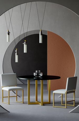 Wesley Allen's Franklin Chairs in Gold in Dining Room