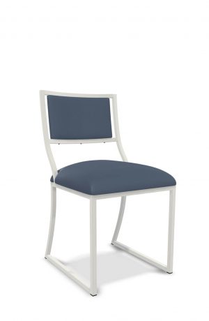 Wesley Allen's Ki Modern White Dining Side Chair with Blue Cushioning