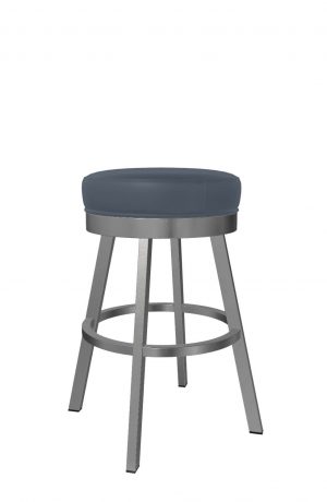Wesley Allen's Miramar Backless Stainless Swivel Bar Stool with Blue Vinyl