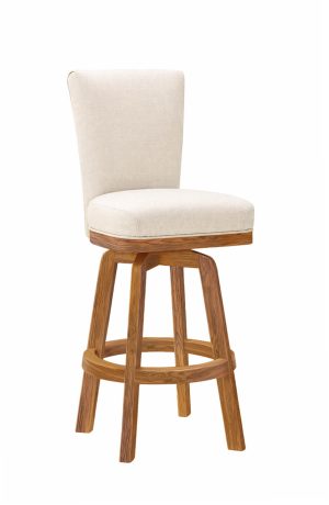 Darafeev's 617 Oak Wood Swivel Bar Stool in Honey Finish and Light Linen Fabric