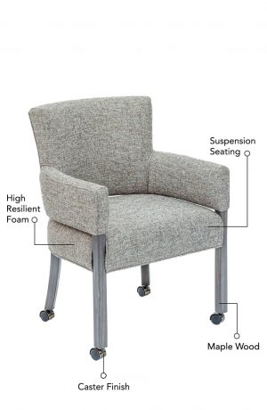 Featuring suspension seating, high resilient foam, maple wood, and casters.