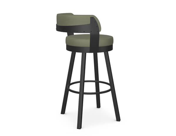 Industrial green bar stool with back and hammered rivets