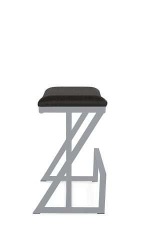 Wesley Allen's Astro Backless Non-Swivel Bar Stool in Gray Metal and Black Vinyl - Side View