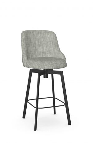 Amisco's Diego Black Metal Swivel Counter Stool with Low Curved Back and Pattern Fabric
