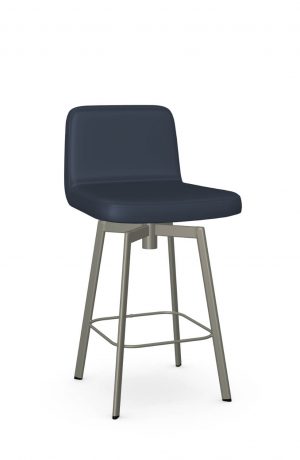 Amisco's Tully Taupe Metal Swivel Bar Stool with Blue Seat/Back Cushion