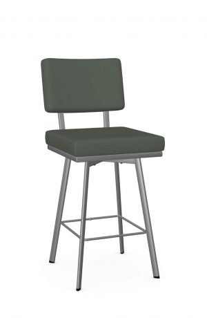 Amisco's Wesley Modern Silver Swivel Bar Stool with Hunter Green Seat and Back Cushion