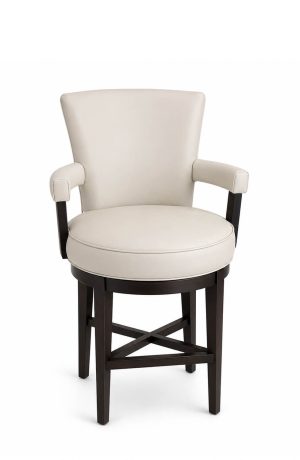 180 Comfortable Upholstered Swivel Counter Stool with Arms in White and Black