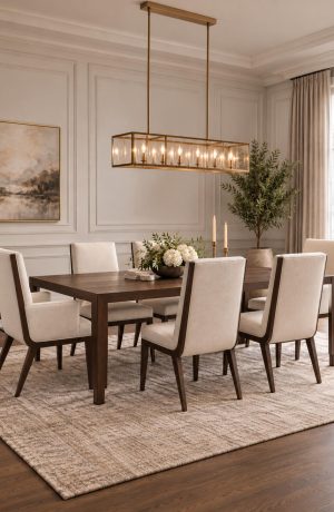 Cream Upholstered Wood Dining Chairs - Elegant Transitional Dining Room - 1206 Style Upholstering Chairs (vertical image)