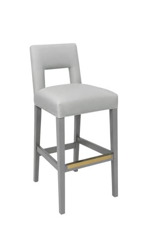 Gray Wood Modern Bar Stool with Blue Gray Vinyl #6655