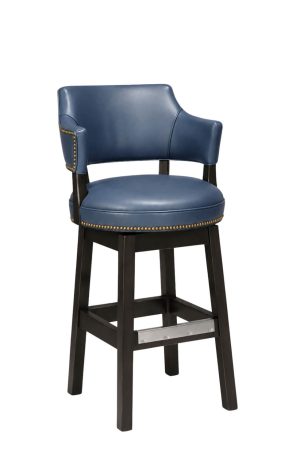Luxury Blue Upholstered Swivel Bar Stool with Arms and Nailheads 180