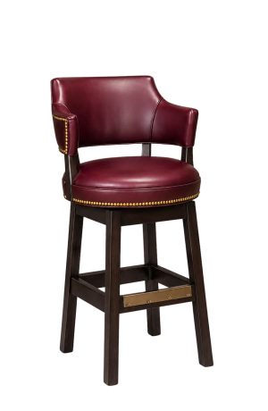 Luxury Red Upholstered Swivel Bar Stools with Arms and Nailhead #180