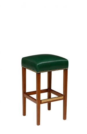 Square Backless Wood Bar Stool with Green Seat and Nailheads #696B
