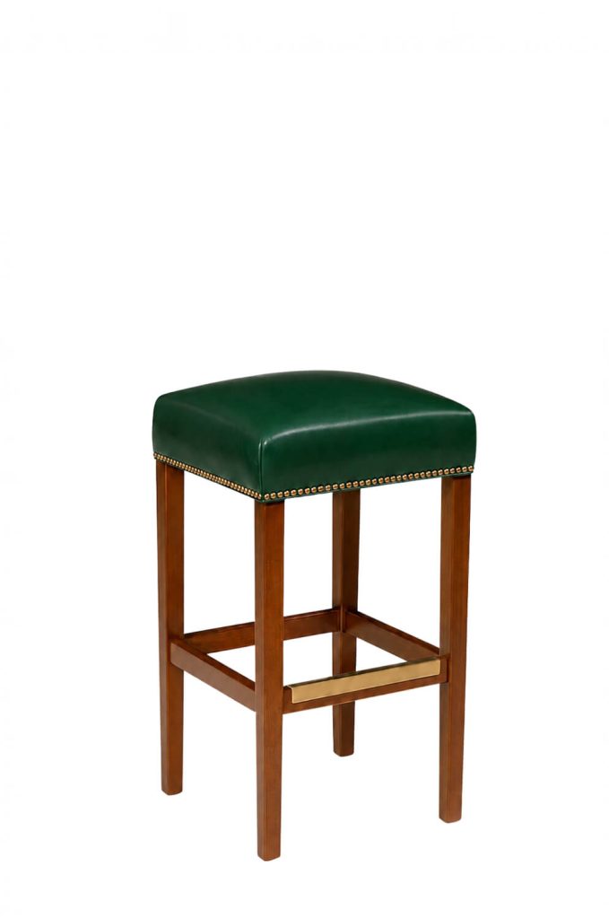 Square Backless Wood Bar Stool with Green Seat and Nailheads #696B