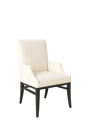 Style Upholstering's #1202 Classic Upholstered Dining Arm Chair in White and Black Wooden Legs