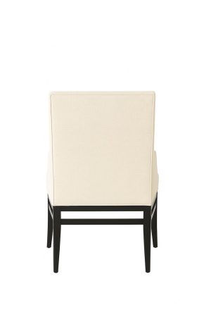 Style Upholstering's #1202 Classic Upholstered Dining Arm Chair in White and Black Wooden Legs - Back View