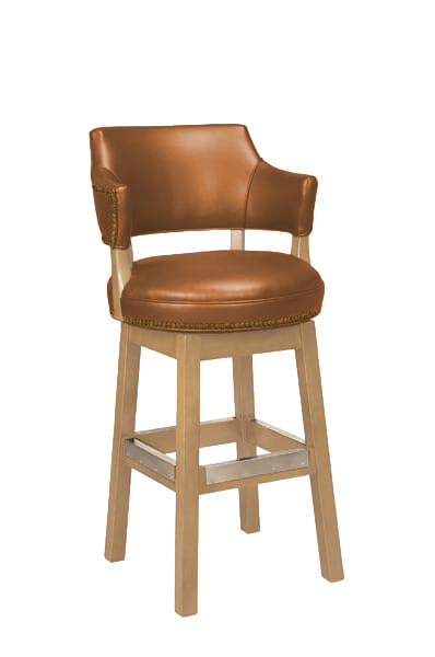 Style Upholstering's #141 Natural Wood Swivel Bar Stool in Brown Leather with Nailheads