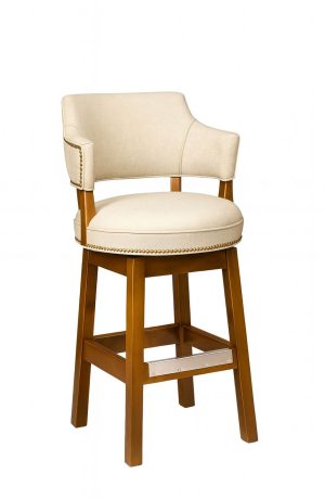 Style Upholstering's 141 Natural Wood Swivel Bar Stool with Nailhead Trim and Arms