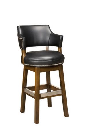 Style Upholstering 141 Wood Swivel Ba Stool with Arms in Leather and Nailhead Trim