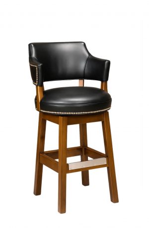 Style Upholstering 141 Wood Swivel Ba Stool with Arms in Leather and Nailhead Trim