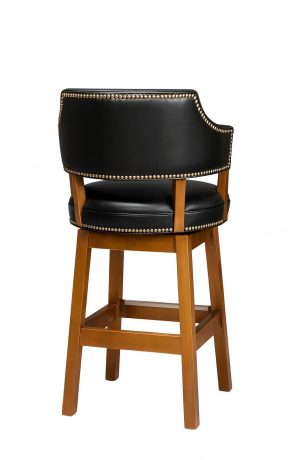 Style Upholstering's 141 Wood Swivel Bar Stool with Arms in Leather Nailhead Trim - Back View