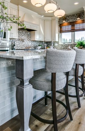 Style Upholstering #15-BS Wood Bar Stools in Customer's Kitchen