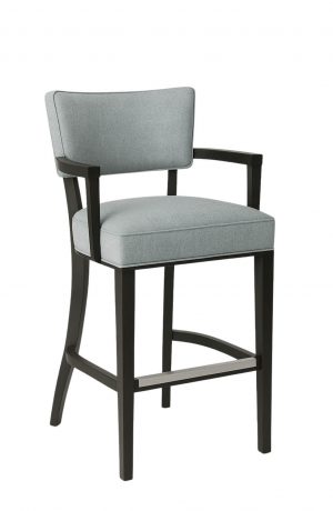 Style Upholstering's #15 Timeless Black Wood Bar Stool with Blue Fabric with Arms