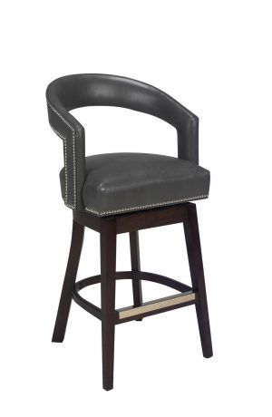 Style Upholstering #17 Swivel Wood Bar Stool with Curved Back and Nailhead Trim