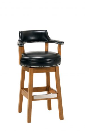 Style Upholstering's 1704 Wood Swivel Bar Stool with Arms and Nailhead Trim