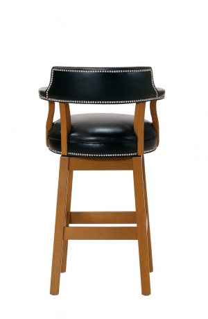 Style Upholstering's 1704 Wood Swivel Bar Stool with Arms and Nailhead Trim - Back View