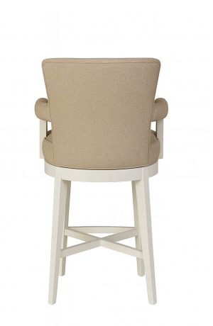 Style Upholstering's 180 White Swivel Bar Stools in Light Tan Upholstery - Back View