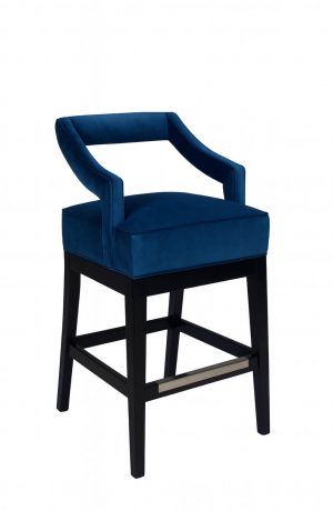 Style Upholstering's 185-SSB Modern Blue Swivel Wood Bar Stool with Back and Arms