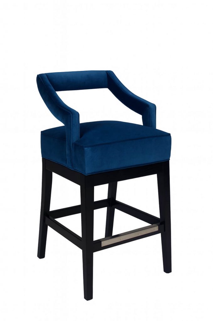 Style Upholstering's 185-SSB Modern Blue Swivel Wood Bar Stool with Back and Arms