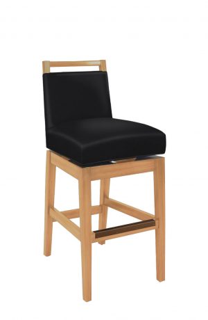 Style Upholstering's 6622-SSB Natural Wood Bar Stool in Black Leather