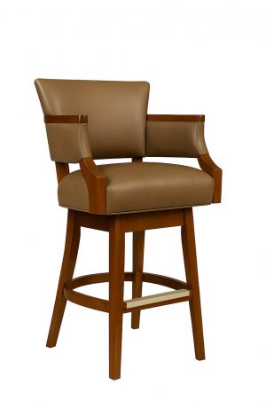 Style Upholstering's 6705 in Brown Leather with Cherry Wood - With Arms
