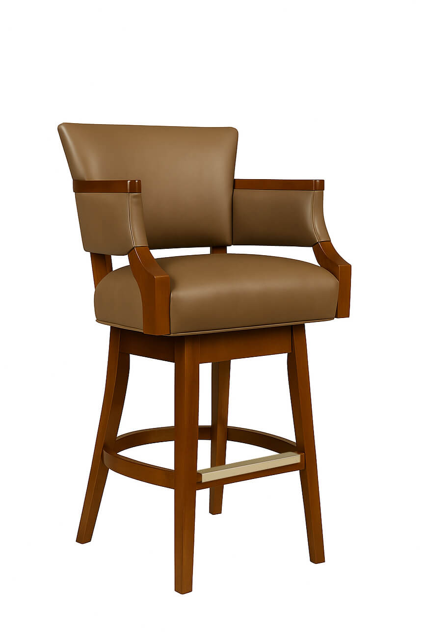 Style Upholstering's 6705 in Brown Leather with Cherry Wood - With Arms